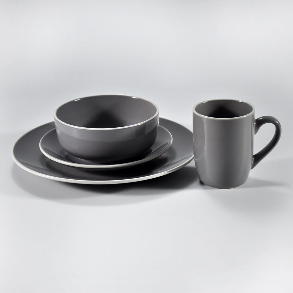 16pcs Stoneware color glazed dinner set Grey Ceramic Dinnerware Set, Minimalist 16 Pieces Tableware with Plate, Salad Dish, Bowl & Coffee Mug for Home Kitchen pro27 2