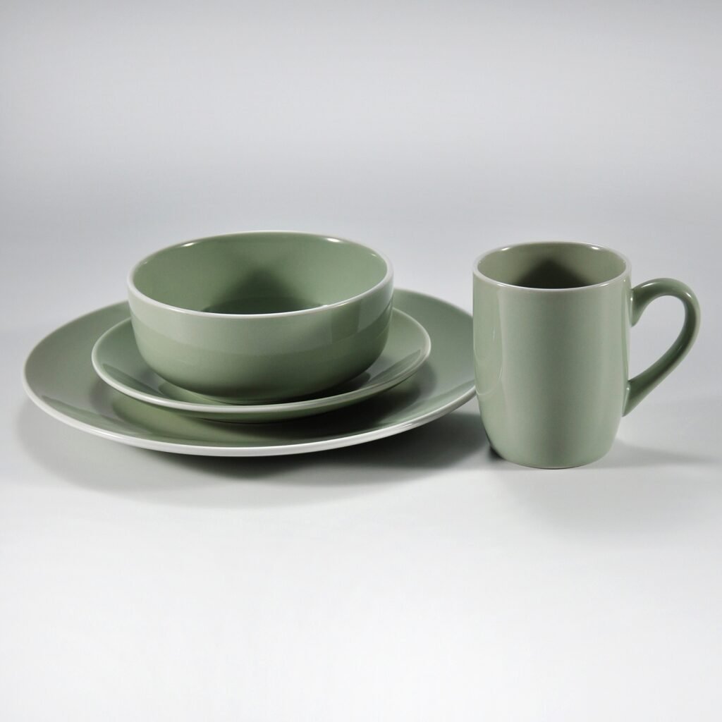 16pcs Stoneware color glazed dinner set Green Ceramic Dinnerware Set, Minimalist 16 Pieces Tableware with Plate, Salad Dish, Bowl & Coffee Mug for Home Kitchen pro28 2
