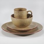 16-piece matte brown speckled stoneware dinner set by Xuye Ceramics