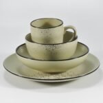 16-piece matte khaki speckled stoneware dinner set by Xuye Ceramics