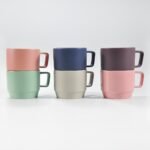 stackable ceramic coffee mug in matte and glossy colors by Xuye Ceramics