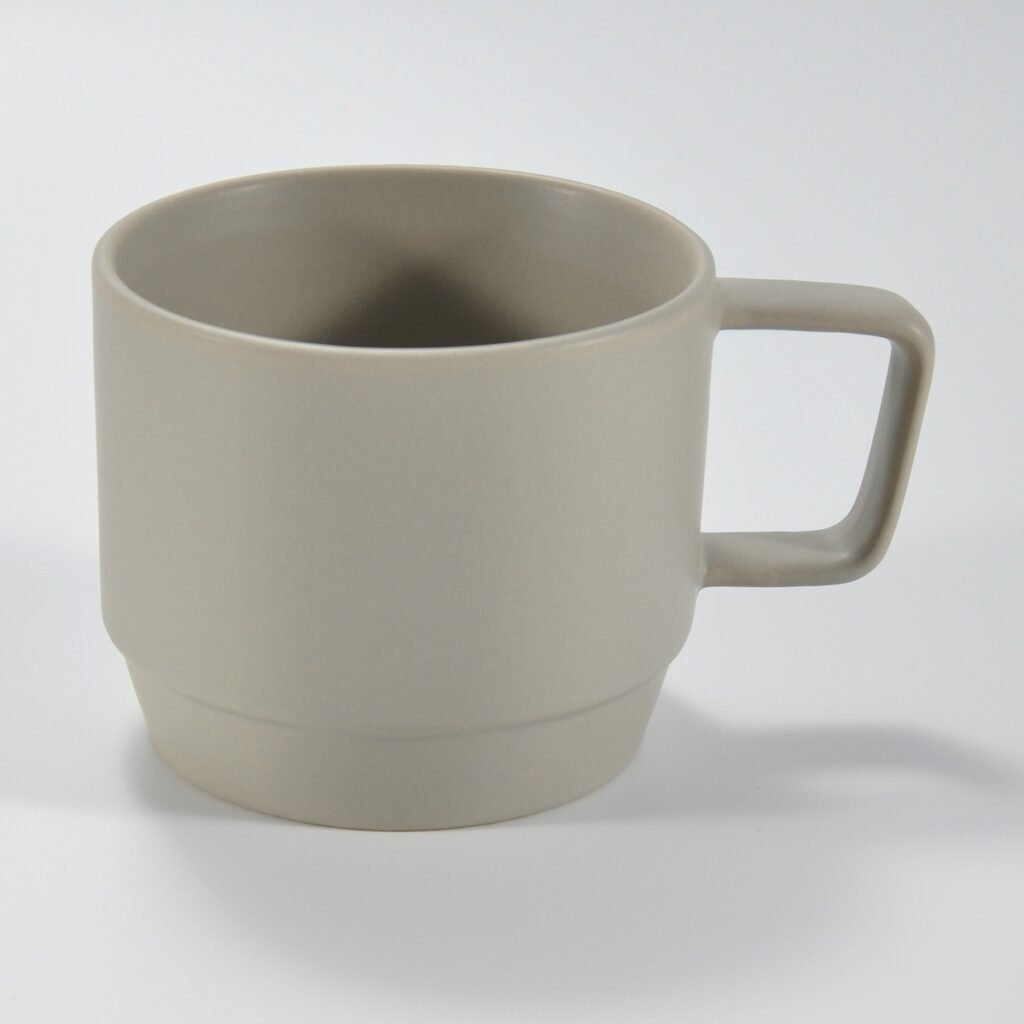 stackable ceramic coffee mug in matte and glossy colors by Xuye Ceramics
