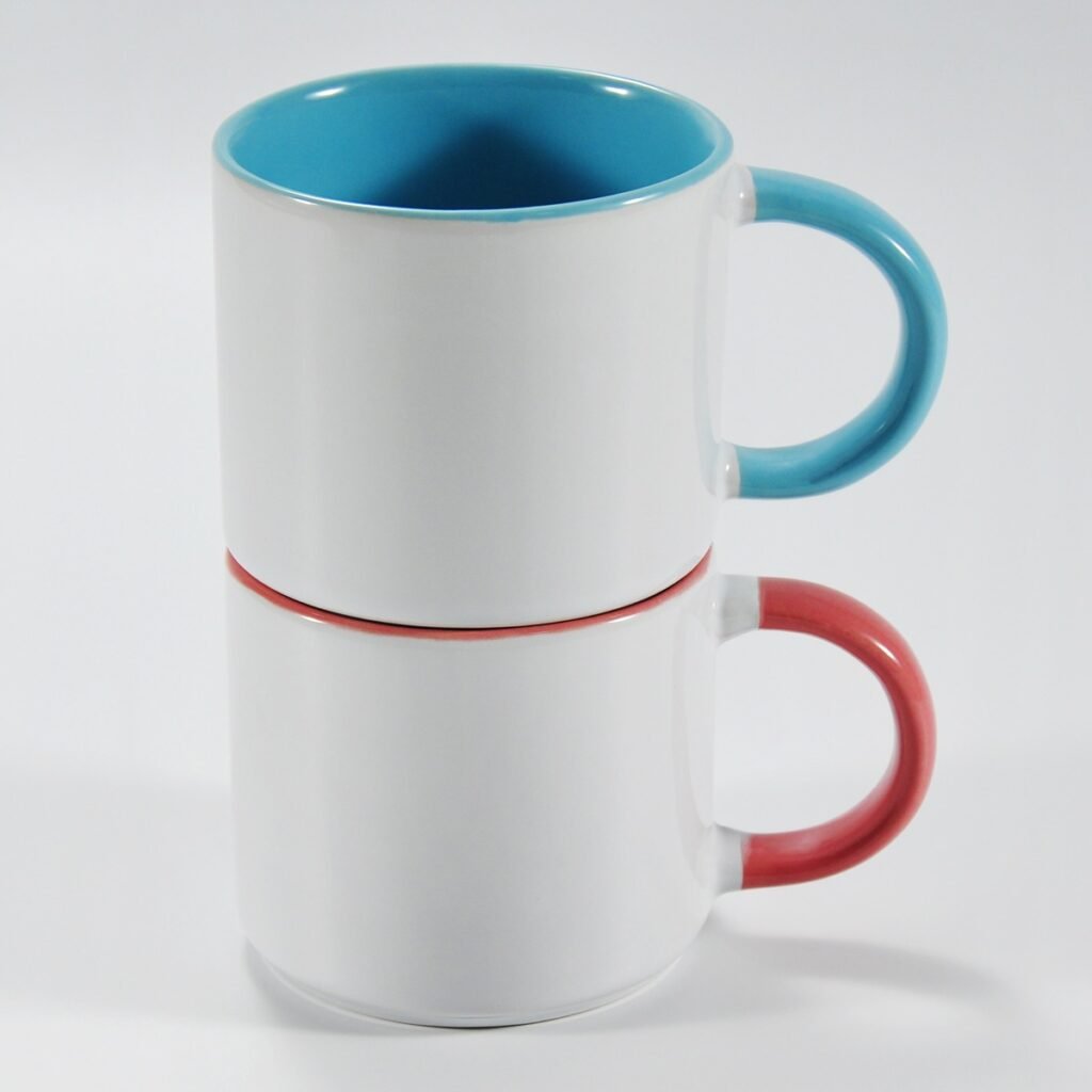 two-tone ceramic mug with white interior and colored exterior by Xuye Ceramics