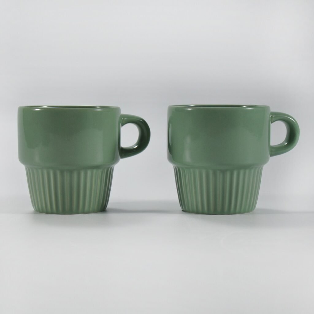 glossy multicolor stackable embossed ceramic mug by Xuye Ceramics