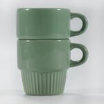 glossy multicolor stackable embossed ceramic mug by Xuye Ceramics