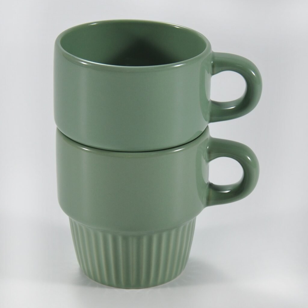 glossy multicolor stackable embossed ceramic mug by Xuye Ceramics
