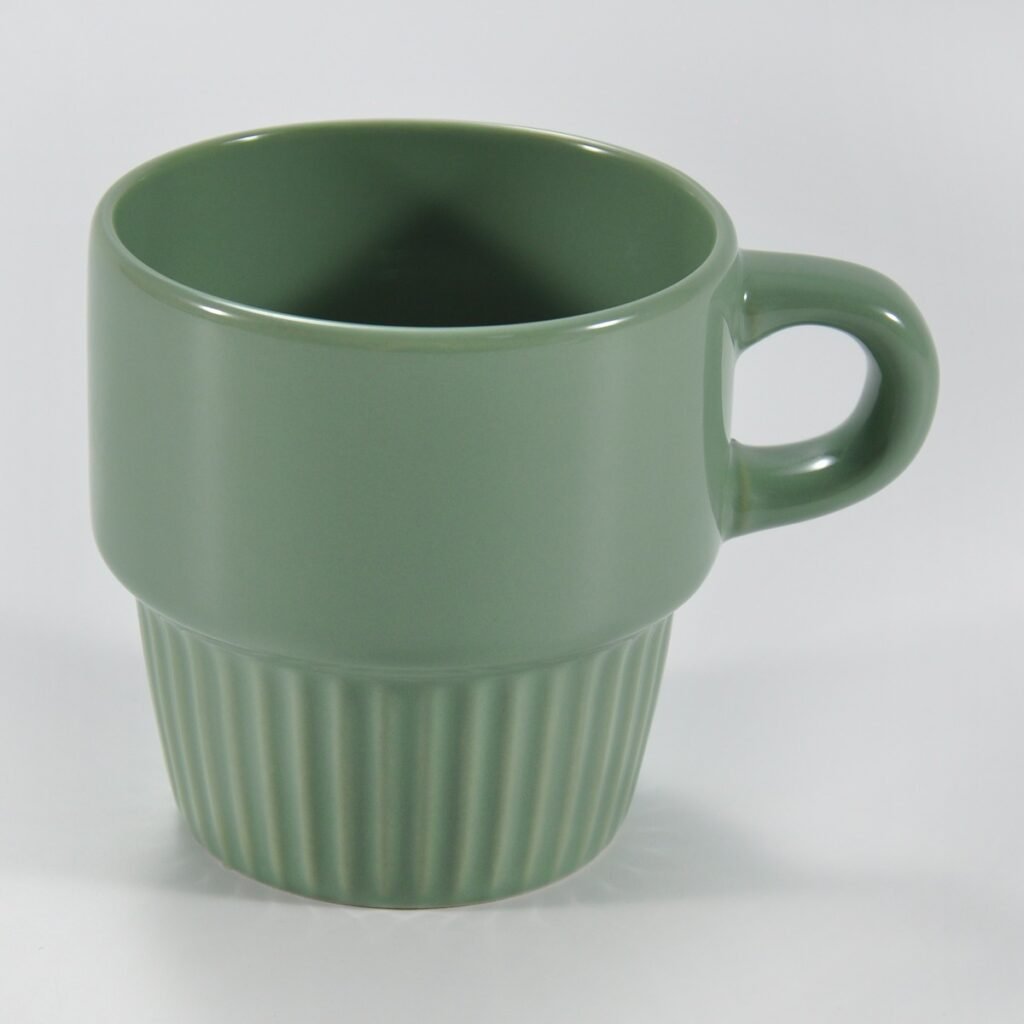 glossy multicolor stackable embossed ceramic mug by Xuye Ceramics