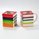 hand-painted multicolor book-shaped ceramic mug by Xuye Ceramics