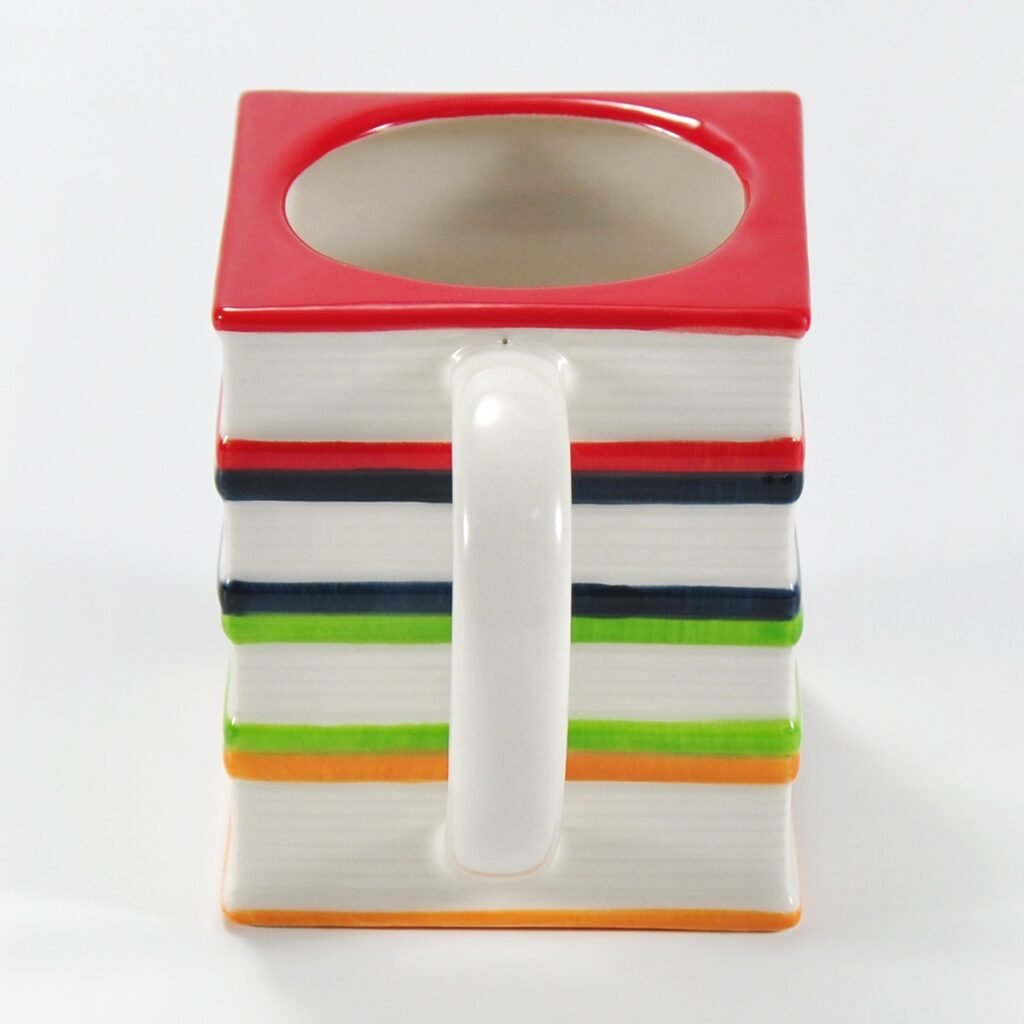 hand-painted multicolor book-shaped ceramic mug by Xuye Ceramics