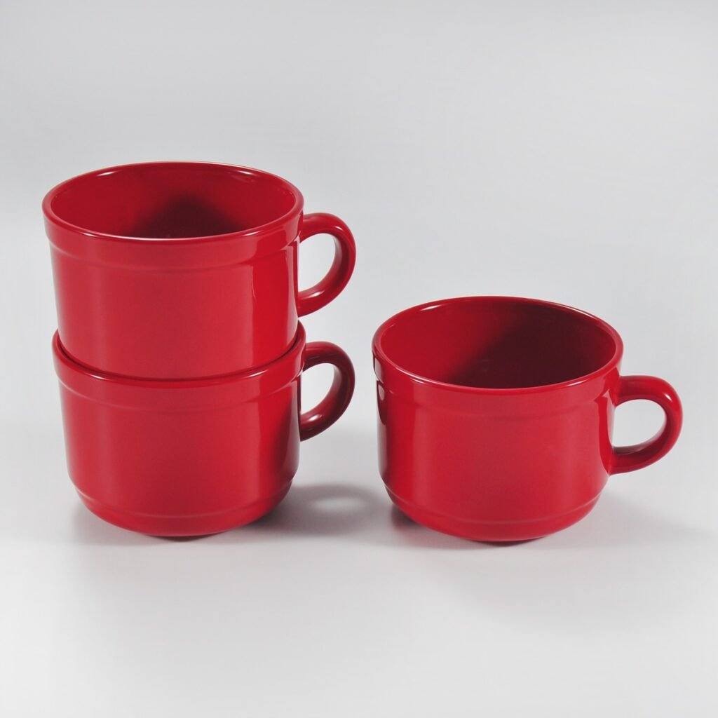 red ceramic soup mug with handle by Xuye Ceramics