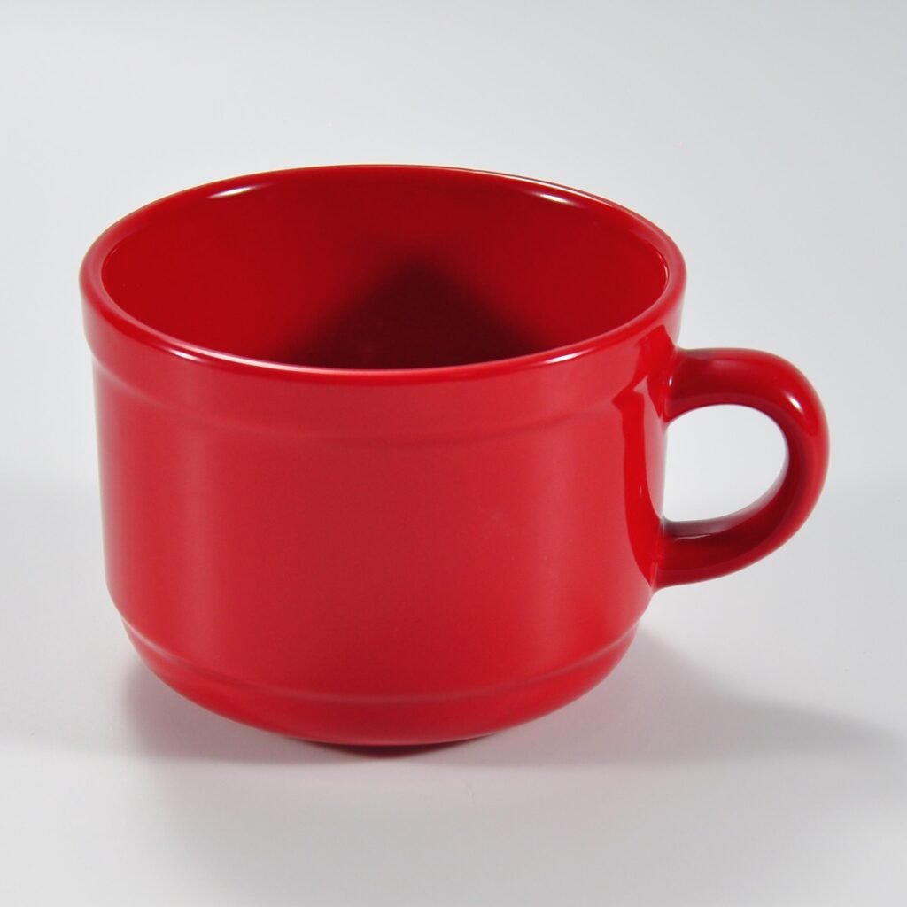 red ceramic soup mug with handle by Xuye Ceramics