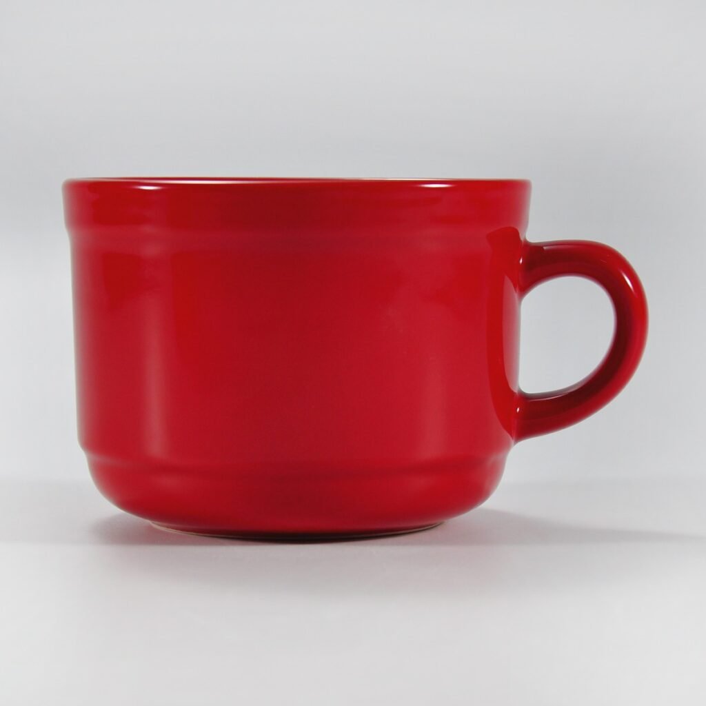 red ceramic soup mug with handle by Xuye Ceramics