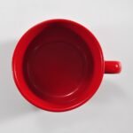red ceramic soup mug with handle by Xuye Ceramics