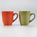 14 oz multicolor pumpkin-embossed ceramic mug by Xuye Ceramics