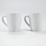 14 oz white textured embossed ceramic mug by Xuye Ceramics